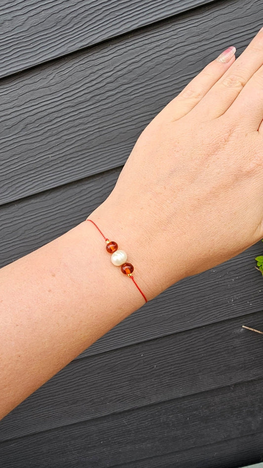 Amber and Pearl Red Cord Bracelet - BellishAmber and Pearl Red Cord Bracelet
