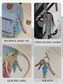 Personalised boy's backpack name tag made of colourful BPA-free silicone beads with a sturdy metal clasp, attached to a school bag zipper as a custom identifier.