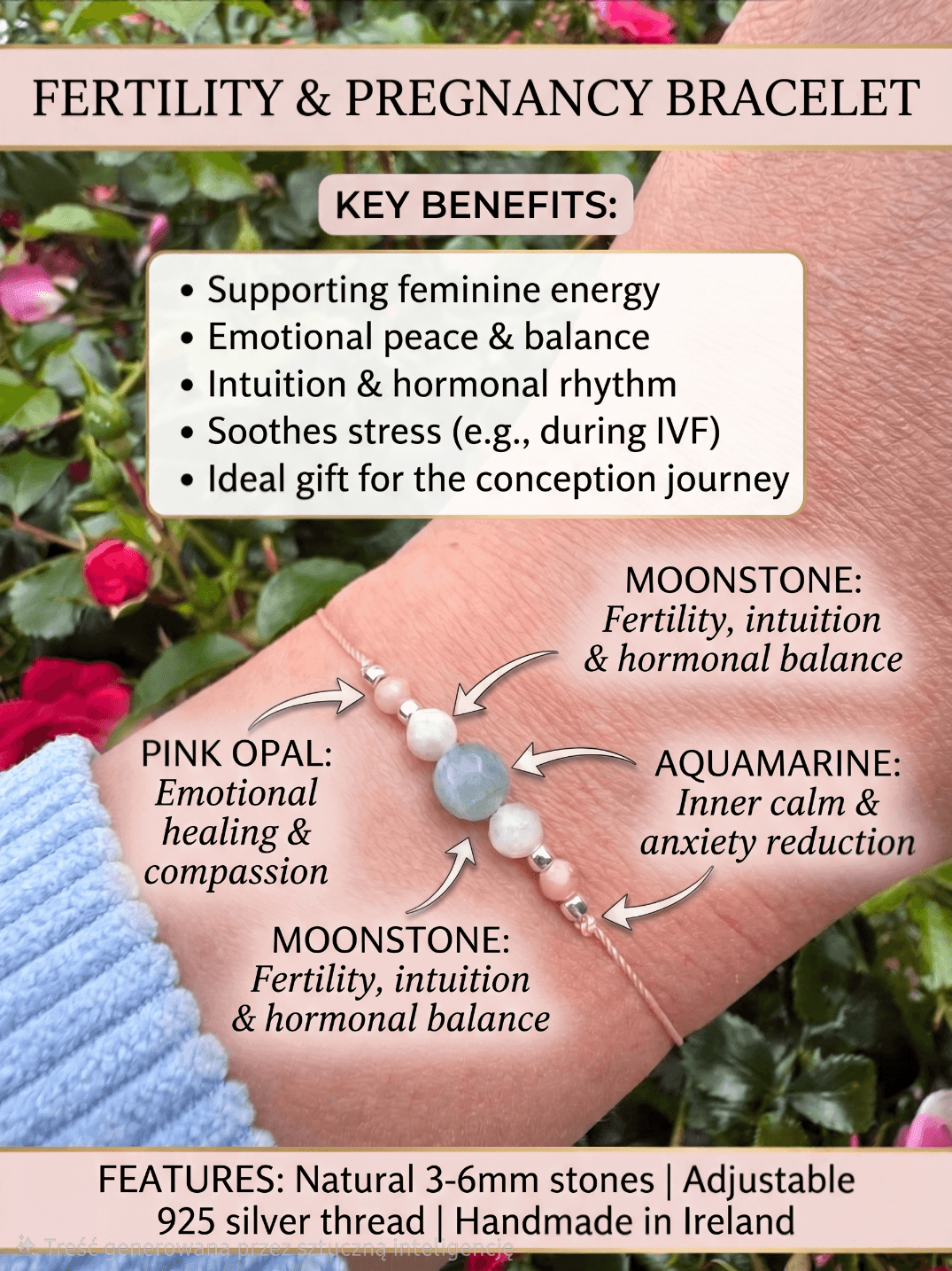 Feminine Glow – Fertility & Pregnancy Bracelet with Moonstone, Pink Opal & Aquamarine