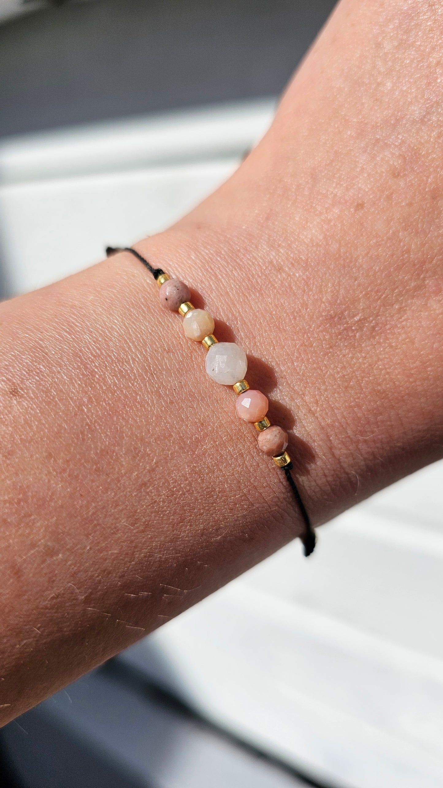 Lucky Bracelet -Moonstone & Pink Opal & Rhodonite