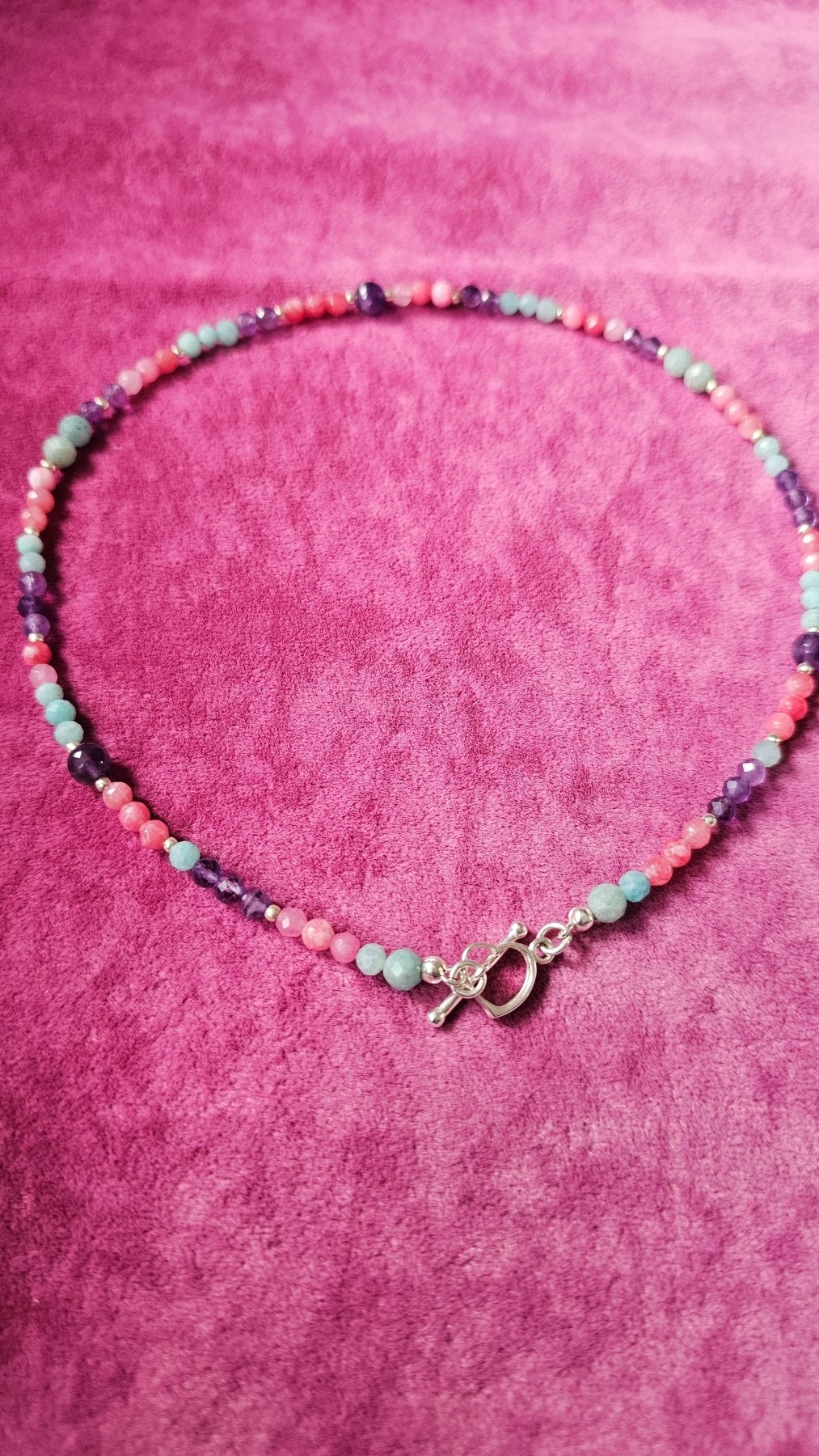 Amazonite, Amethyst & Pink Chalcedony Choker – Sterling Silver Heart Clasp - BellishAmazonite, Amethyst & Pink Chalcedony Choker – Sterling Silver Heart Clasp
