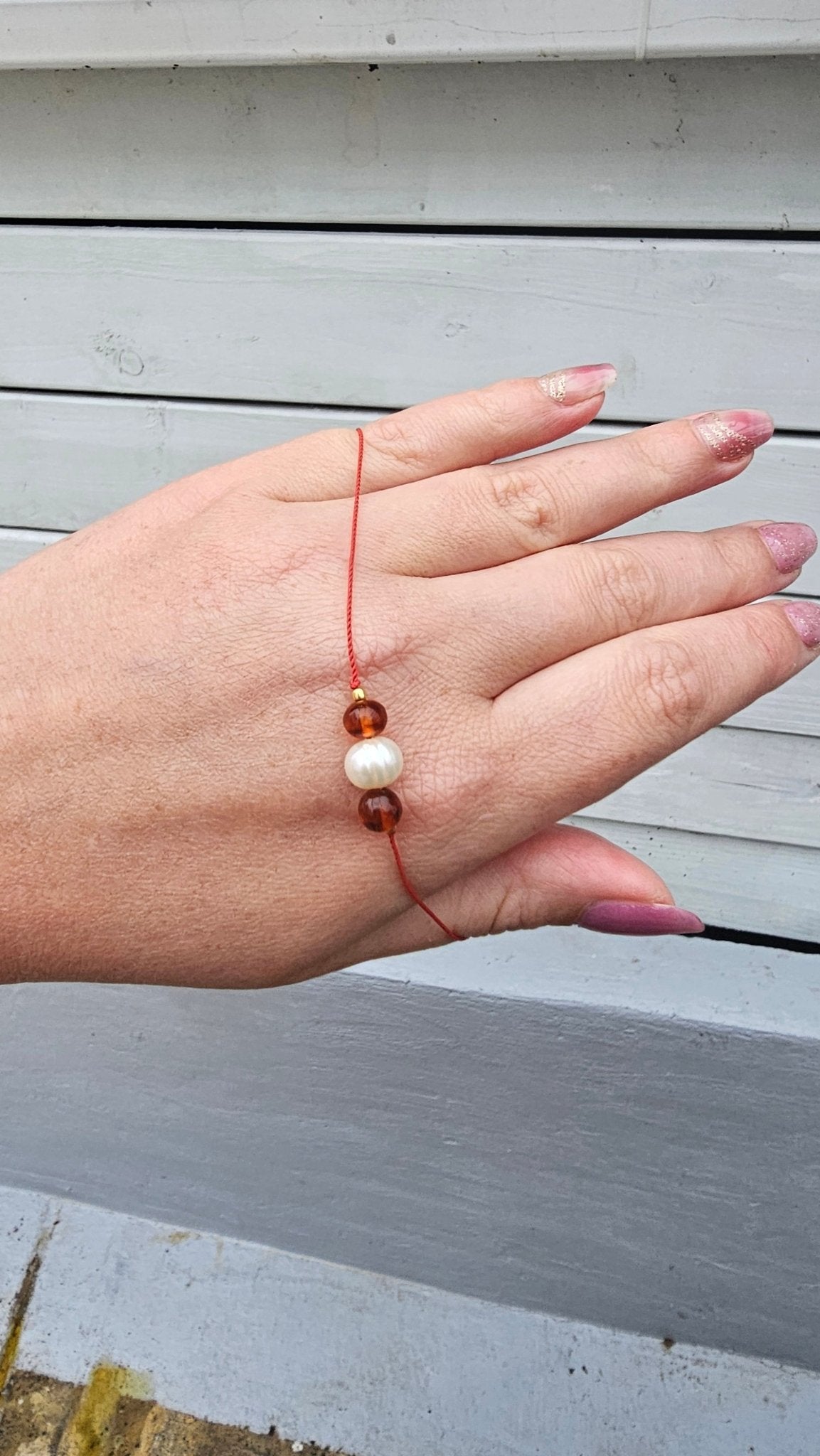 Amber and Pearl Red Cord Bracelet - BellishAmber and Pearl Red Cord Bracelet