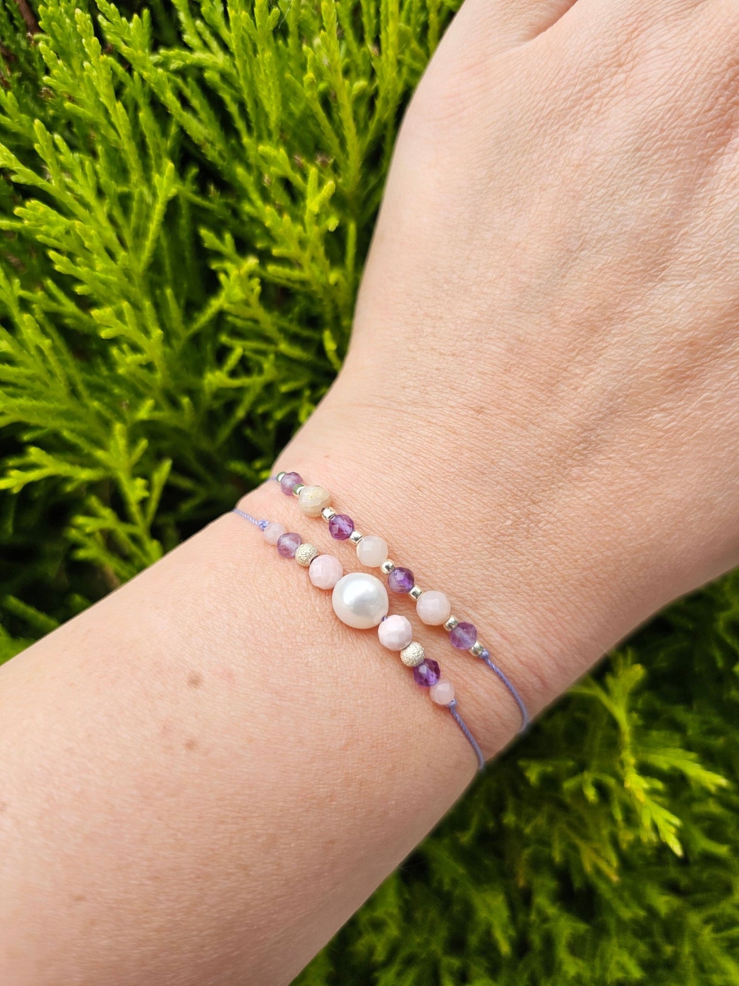 Amethyst & Pink Opal Handmade Bracelet – Natural Stone Jewellery , Made in IRELAND, GEMSTONE BRACELET  