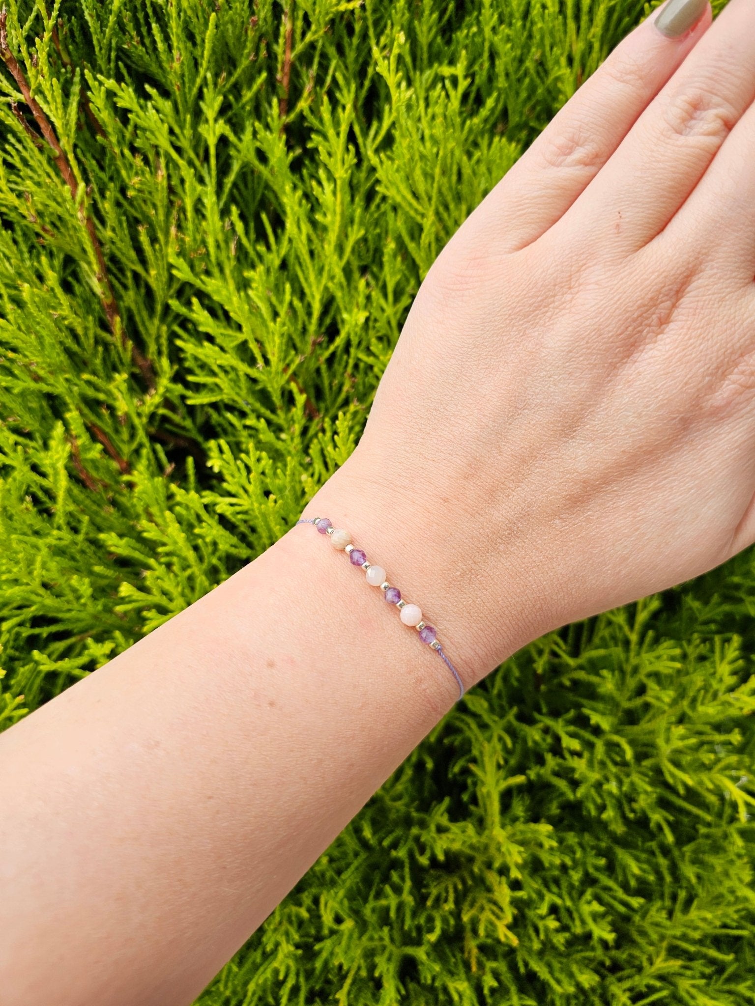 Amethyst & Pink Opal Handmade Bracelet – Natural Stone Jewellery , Made in IRELAND, GEMSTONE BRACELET  
