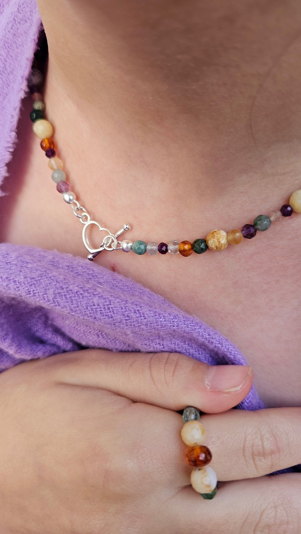 Autumn Gemstone Choker 38cm - Opal Baltic Amber Amethyst Agate Emerald - BellishAutumn Gemstone Choker 38cm - Opal Baltic Amber Amethyst Agate Emerald