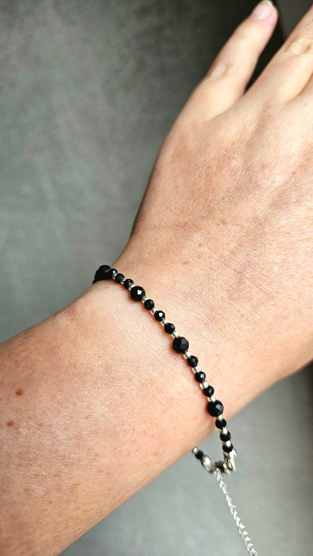 Black and silver - Tourmaline Bracelet 3mm 4mm - Silver Clasp - BellishBlack and silver - Tourmaline Bracelet 3mm 4mm - Silver Clasp