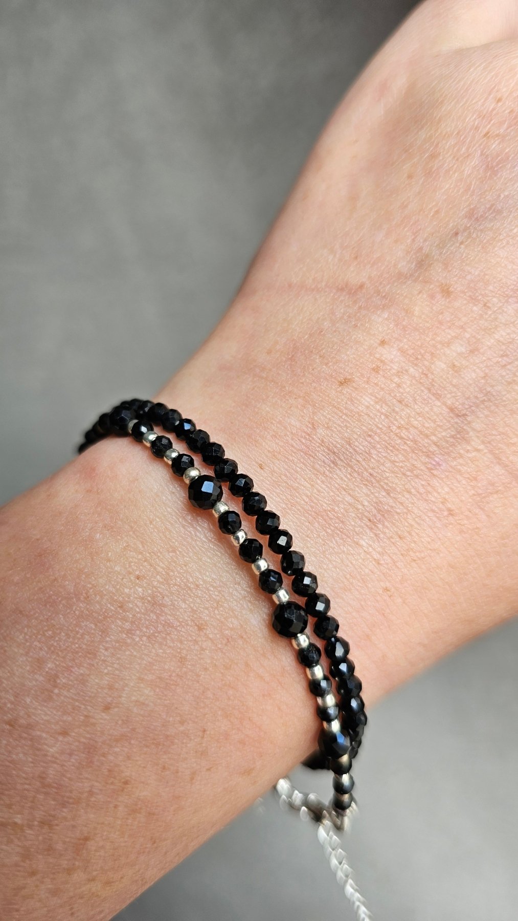 Black and silver - Tourmaline Bracelet 3mm 4mm - Silver Clasp - BellishBlack and silver - Tourmaline Bracelet 3mm 4mm - Silver Clasp