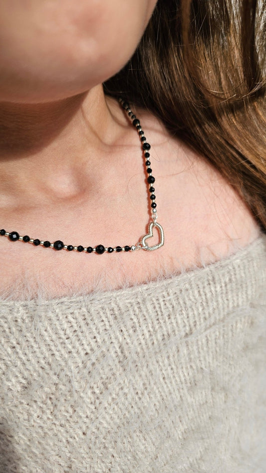 Black Tourmaline Choker – Handmade Necklace with Silver Accents - BellishBlack Tourmaline Choker – Handmade Necklace with Silver Accents