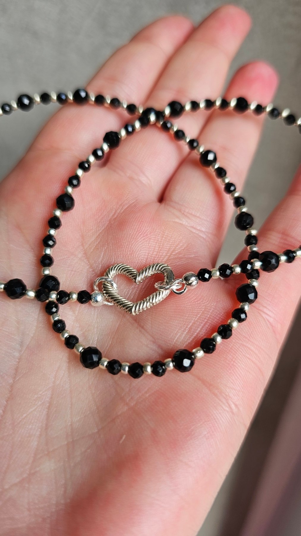 Black Tourmaline Choker – Handmade Necklace with Silver Accents - BellishBlack Tourmaline Choker – Handmade Necklace with Silver Accents