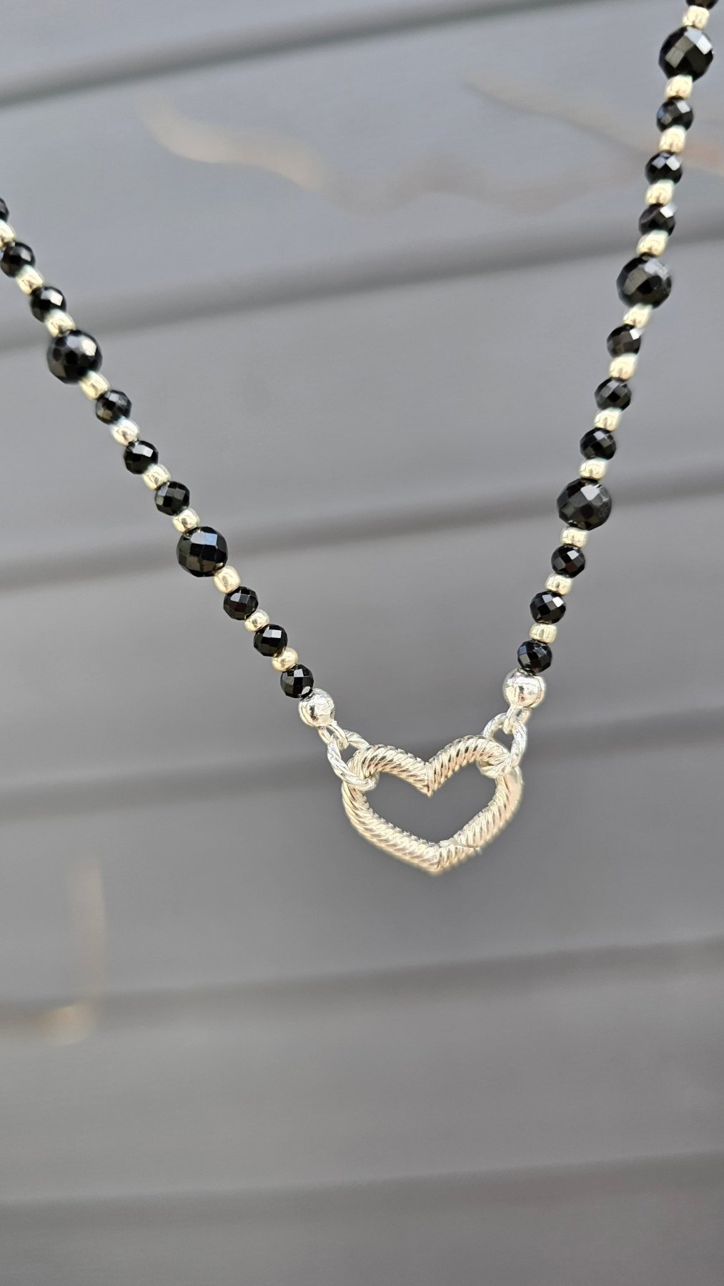 Black Tourmaline Choker – Handmade Necklace with Silver Accents - BellishBlack Tourmaline Choker – Handmade Necklace with Silver Accents