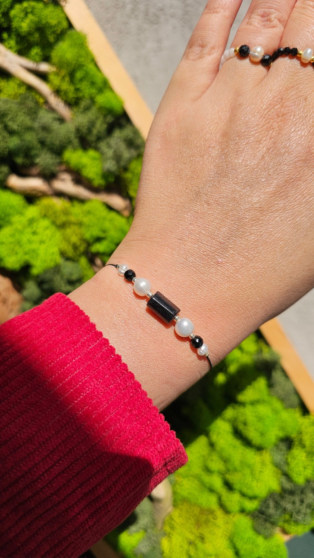 Black & White Harmony – Pearl, Onyx & Tourmaline Adjustable Bracelet - BellishBlack & White Harmony – Pearl, Onyx & Tourmaline Adjustable Bracelet