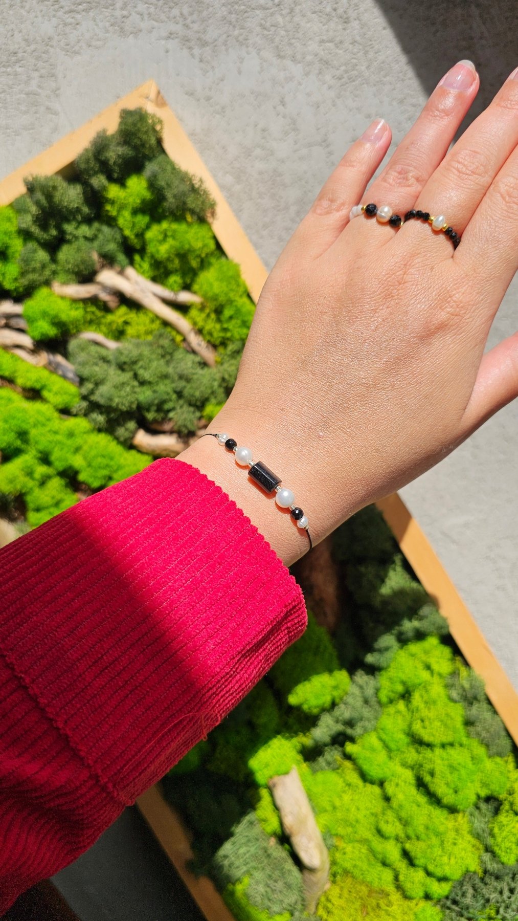 Black & White Harmony – Pearl, Onyx & Tourmaline Adjustable Bracelet - BellishBlack & White Harmony – Pearl, Onyx & Tourmaline Adjustable Bracelet