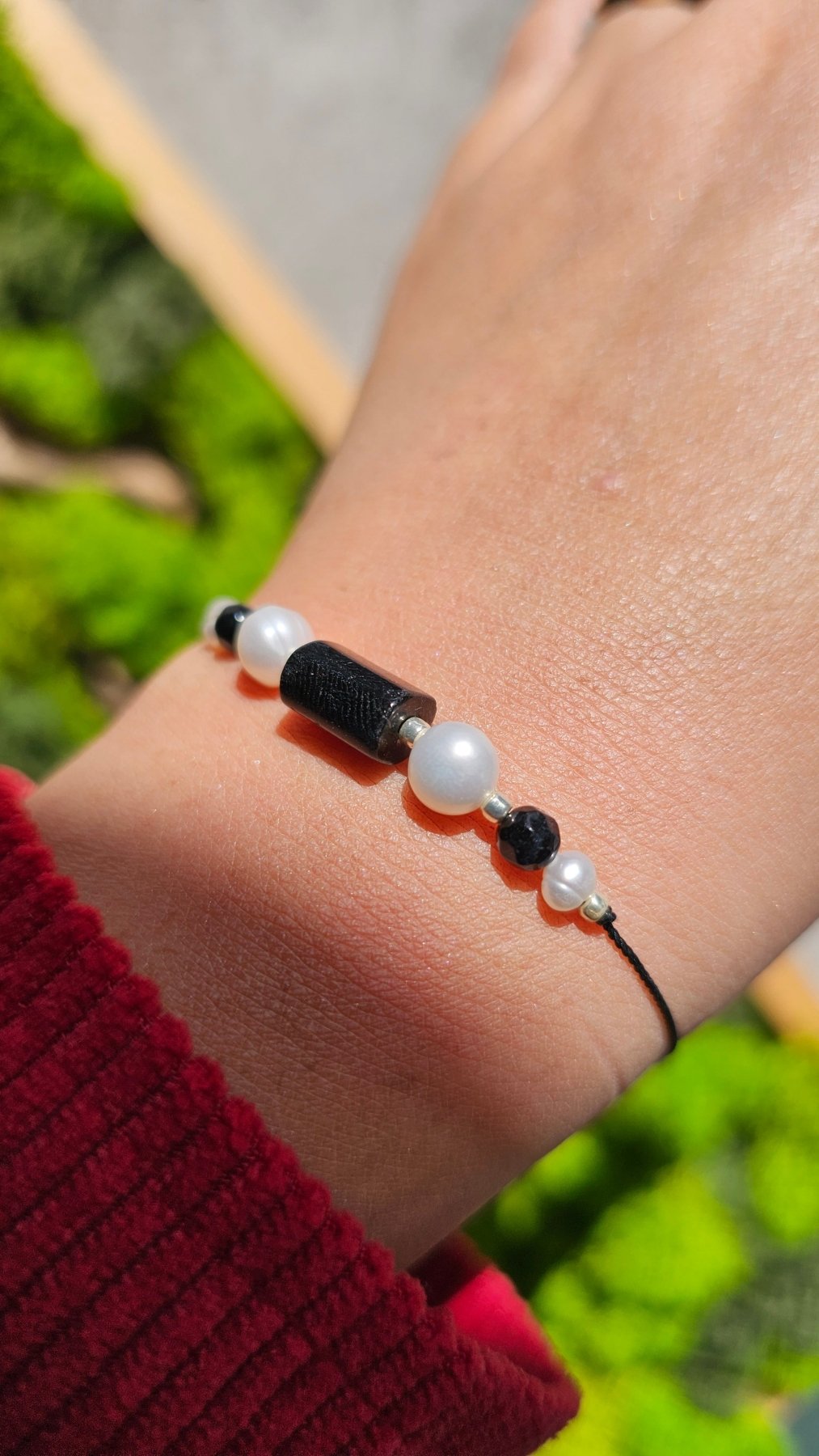 Black & White Harmony – Pearl, Onyx & Tourmaline Adjustable Bracelet - BellishBlack & White Harmony – Pearl, Onyx & Tourmaline Adjustable Bracelet