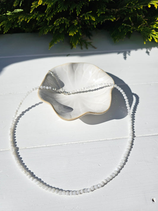 Elegant 4mm Moonstone Choker with 925 Sterling Silver Beads & Clasp - BellishElegant 4mm Moonstone Choker with 925 Sterling Silver Beads & Clasp