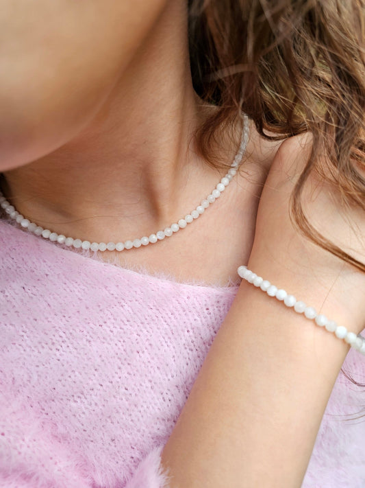 Elegant 4mm Moonstone Choker with 925 Sterling Silver Beads & Clasp - BellishElegant 4mm Moonstone Choker with 925 Sterling Silver Beads & Clasp