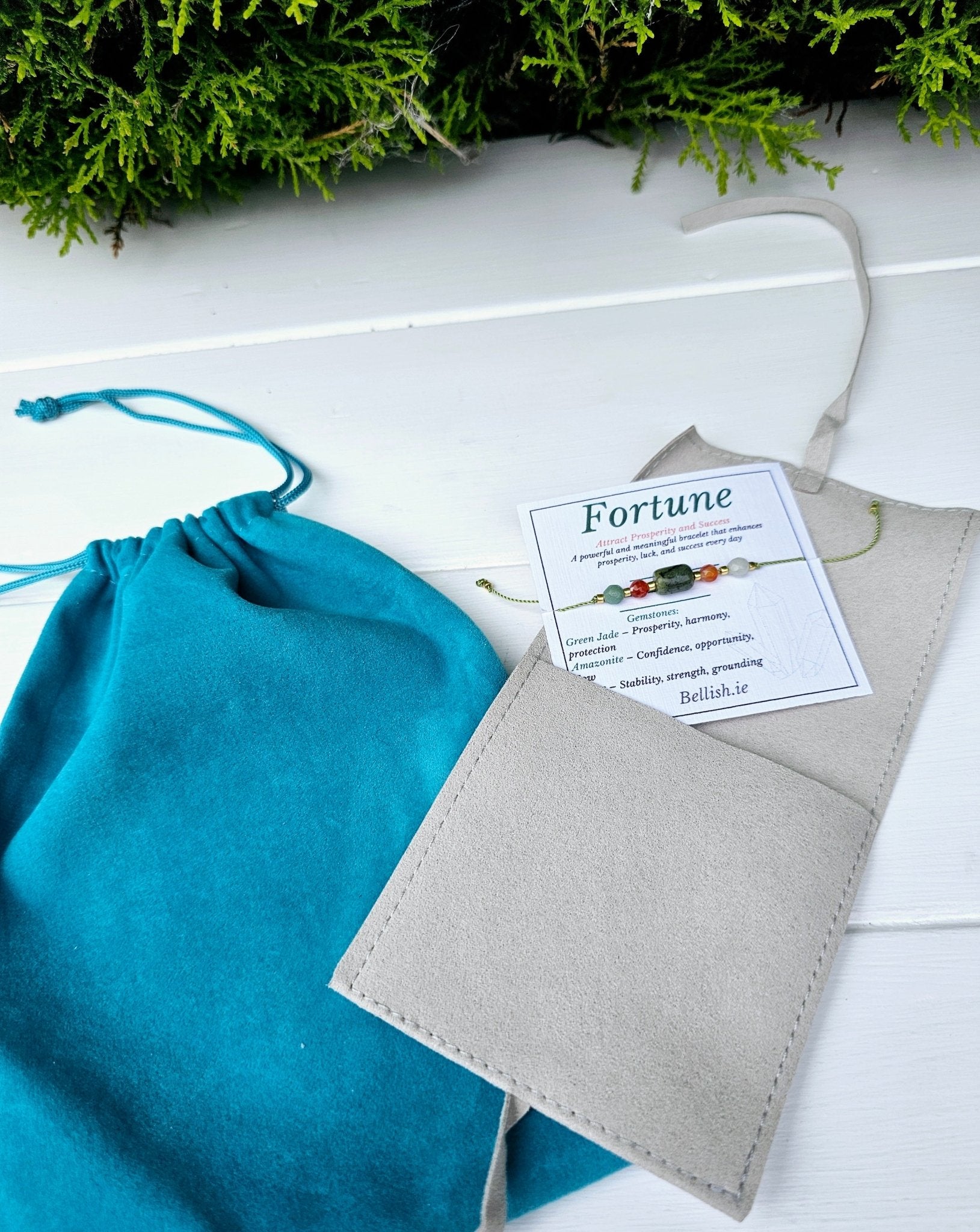 Fortune Bracelet Handmade in Ireland 💎 Crystal Bracelet for Prosperity, Luck & Success | Natural Stones – Green Jade, Amazonite & Agate | Healing Jewellery Gift