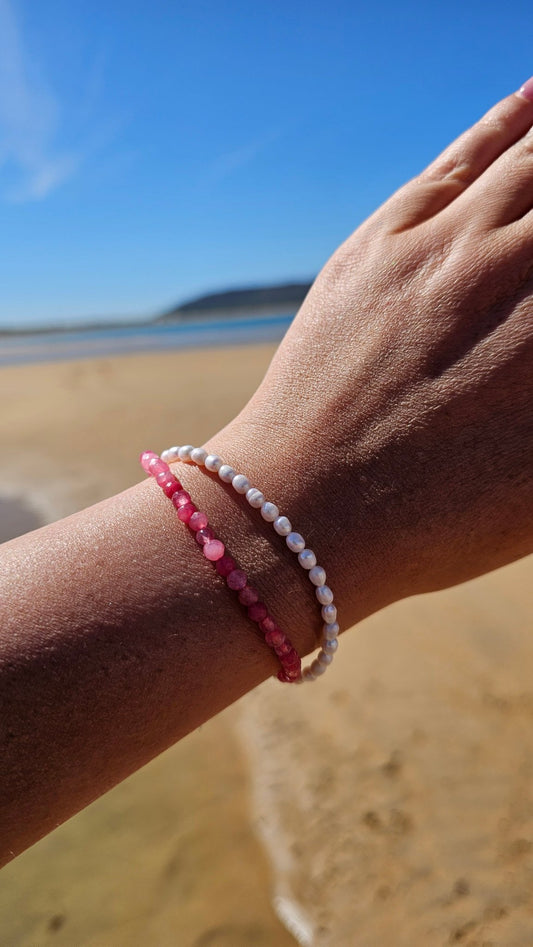 Freshwater Pearl & Pink Chalcedony Double - Layer Bracelet 4mm – Calm, Confidence & Emotional Balance - BellishFreshwater Pearl & Pink Chalcedony Double - Layer Bracelet 4mm – Calm, Confidence & Emotional Balance