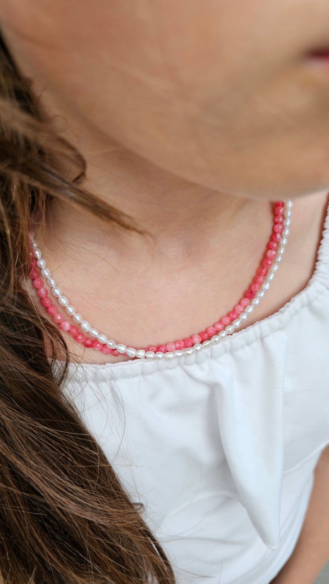Freshwater Pearl & Pink Chalcedony Double - Layer Choker 4mm – Calm, Confidence & Emotional Balance - BellishFreshwater Pearl & Pink Chalcedony Double - Layer Choker 4mm – Calm, Confidence & Emotional Balance