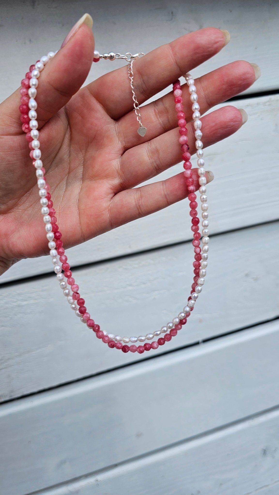 Freshwater Pearl & Pink Chalcedony Double - Layer Choker 4mm – Calm, Confidence & Emotional Balance - BellishFreshwater Pearl & Pink Chalcedony Double - Layer Choker 4mm – Calm, Confidence & Emotional Balance