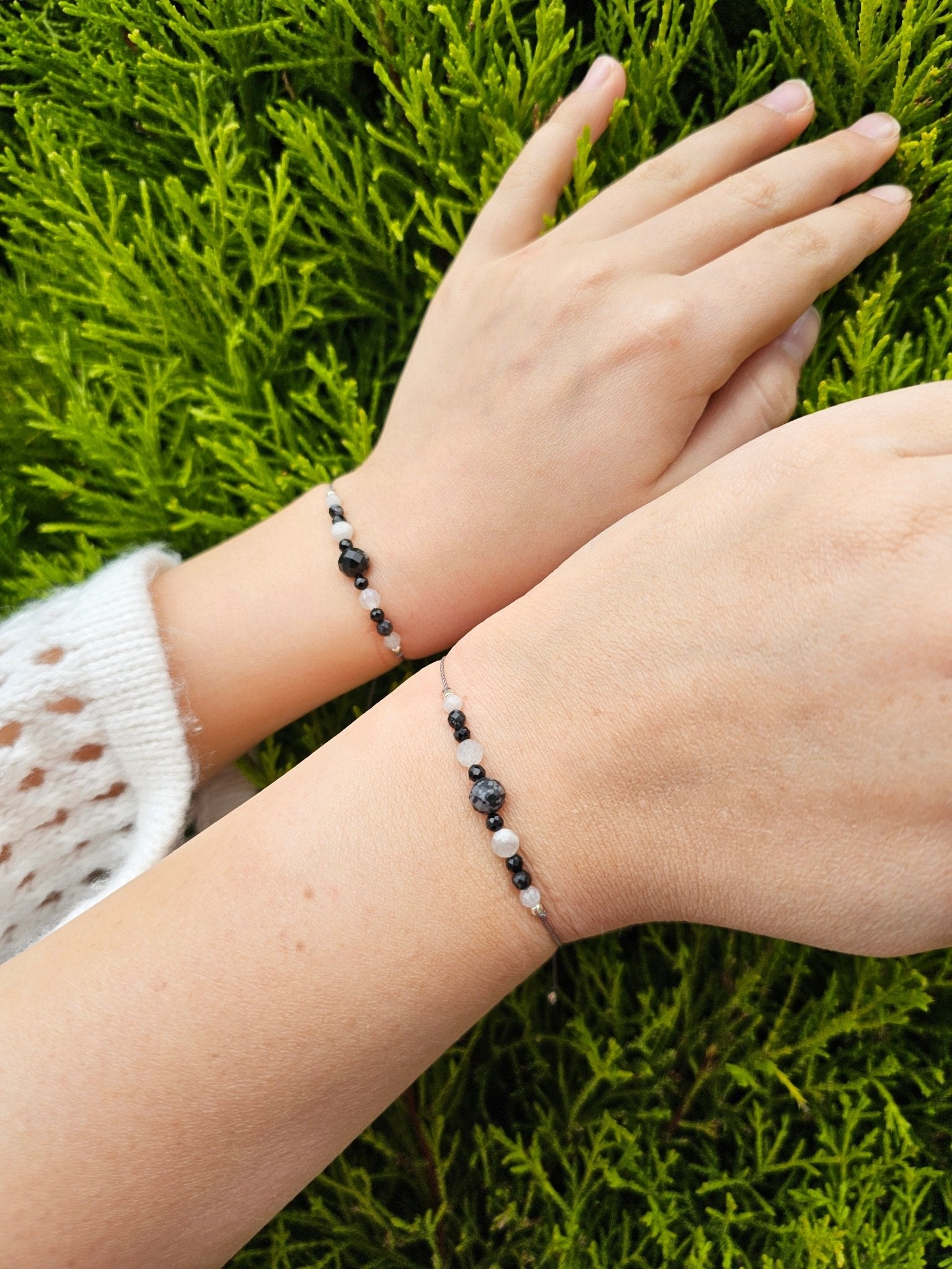 Handmade friendship bracelet with Moonstone and sterling silver clasp