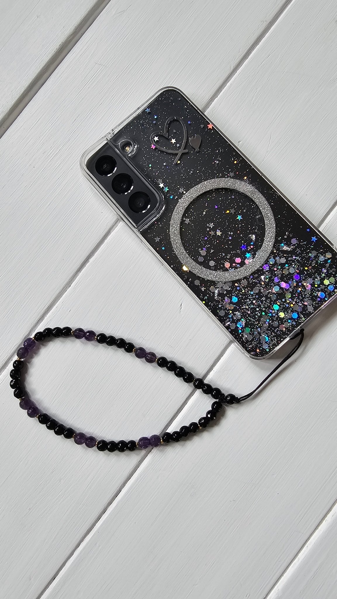 Gemstone Charm for Phone , Keys, Fidget - Back Onyx & Amethyst - BellishGemstone Charm for Phone , Keys, Fidget - Back Onyx & Amethyst