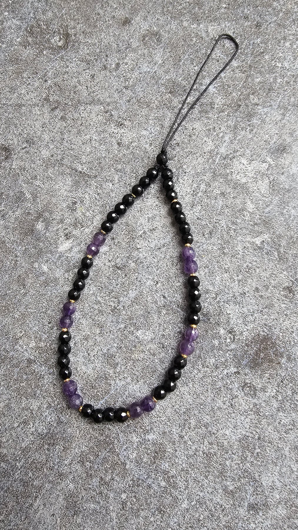 Gemstone Charm for Phone , Keys, Fidget - Back Onyx & Amethyst - BellishGemstone Charm for Phone , Keys, Fidget - Back Onyx & Amethyst