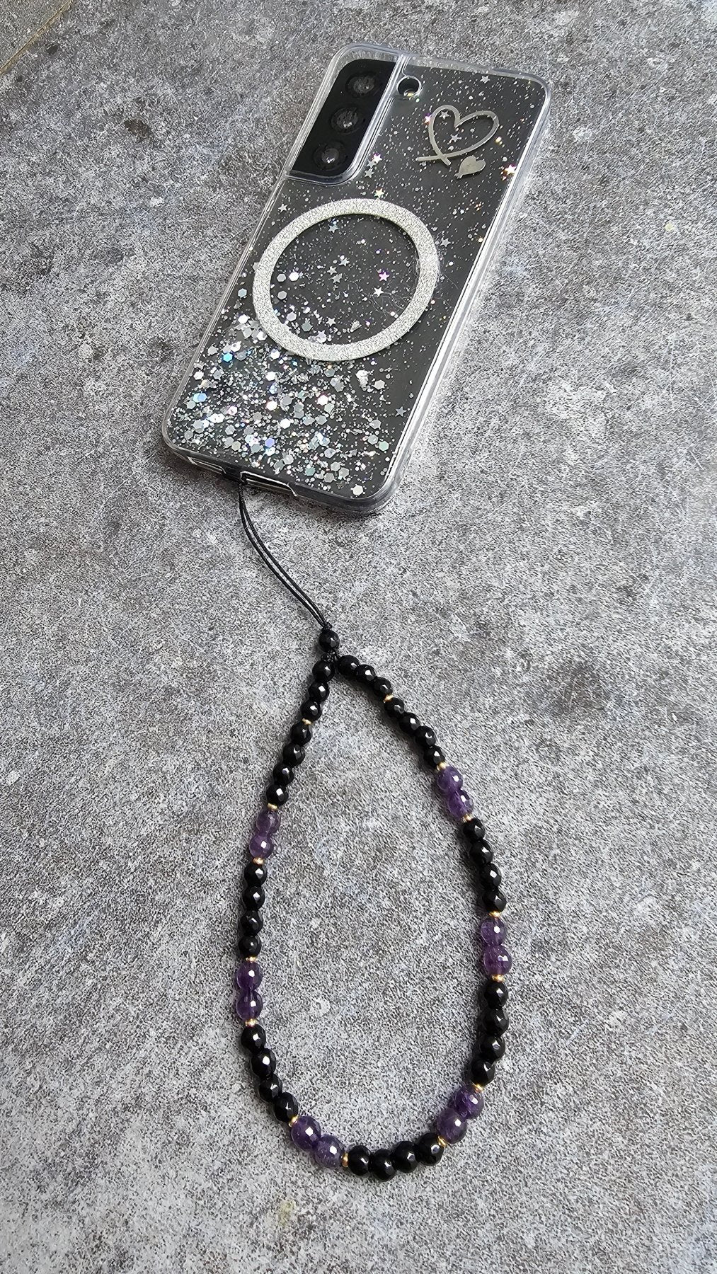 Gemstone Charm for Phone , Keys, Fidget - Back Onyx & Amethyst - BellishGemstone Charm for Phone , Keys, Fidget - Back Onyx & Amethyst