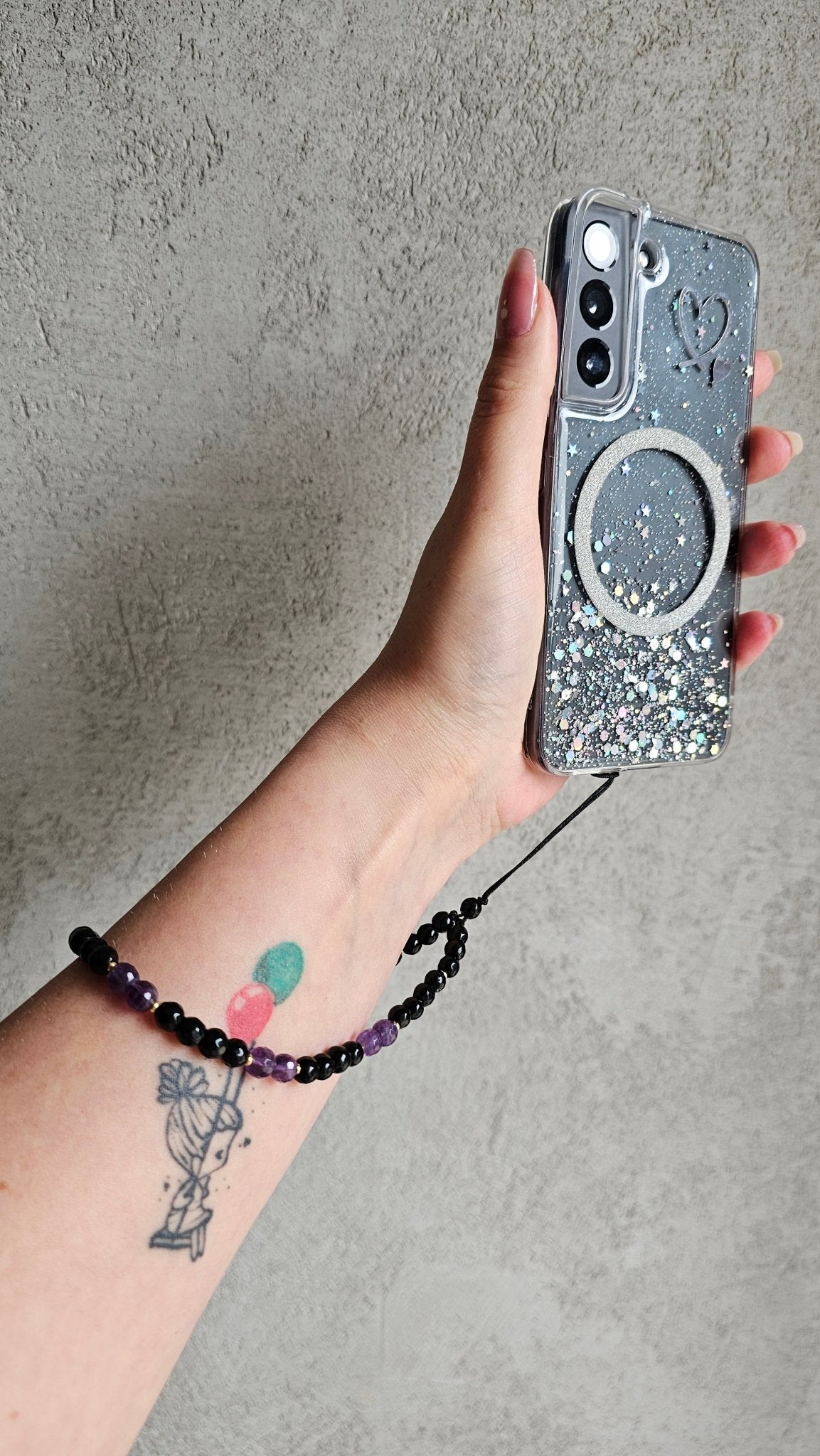 Gemstone Charm for Phone , Keys, Fidget - Back Onyx & Amethyst - BellishGemstone Charm for Phone , Keys, Fidget - Back Onyx & Amethyst