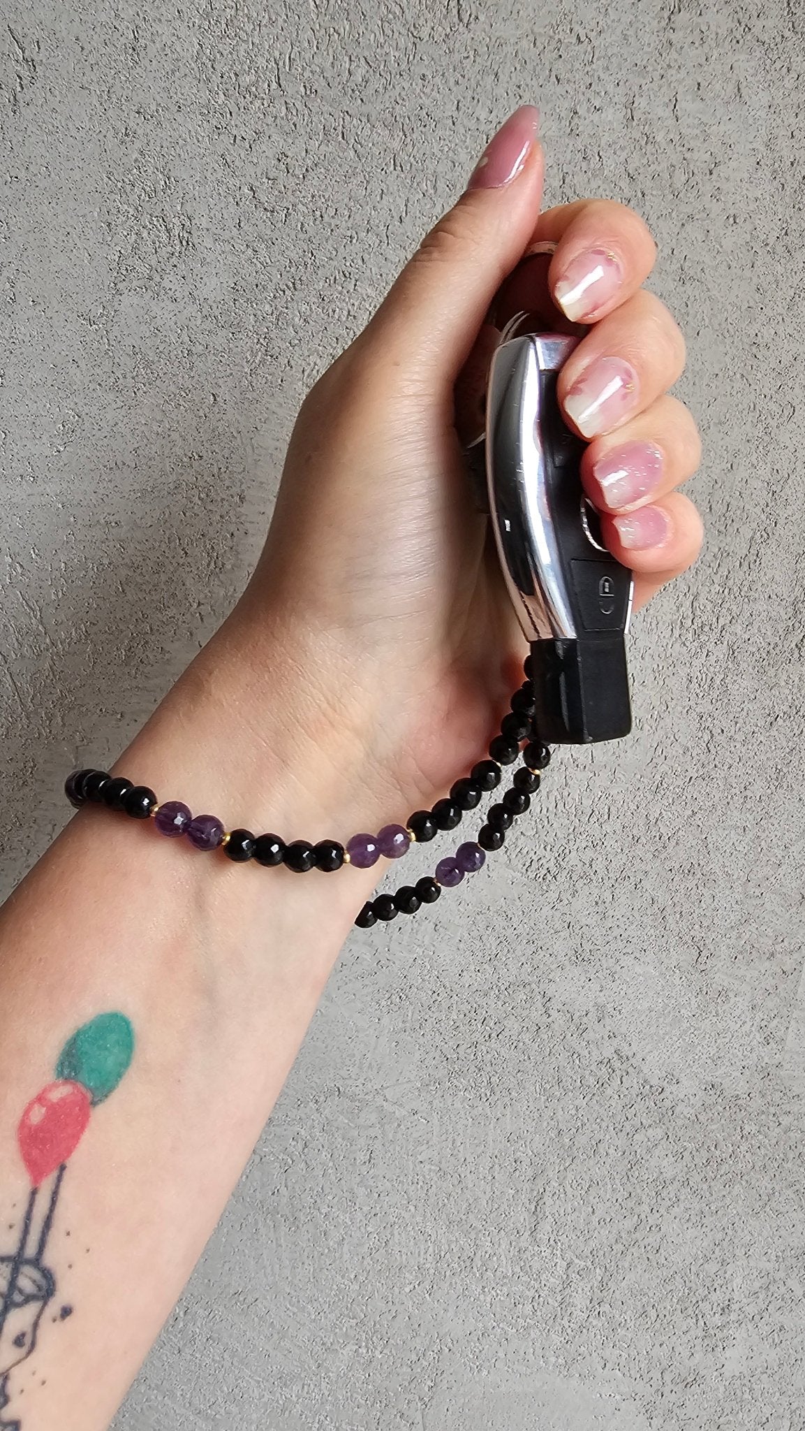 Gemstone Charm for Phone , Keys, Fidget - Back Onyx & Amethyst - BellishGemstone Charm for Phone , Keys, Fidget - Back Onyx & Amethyst