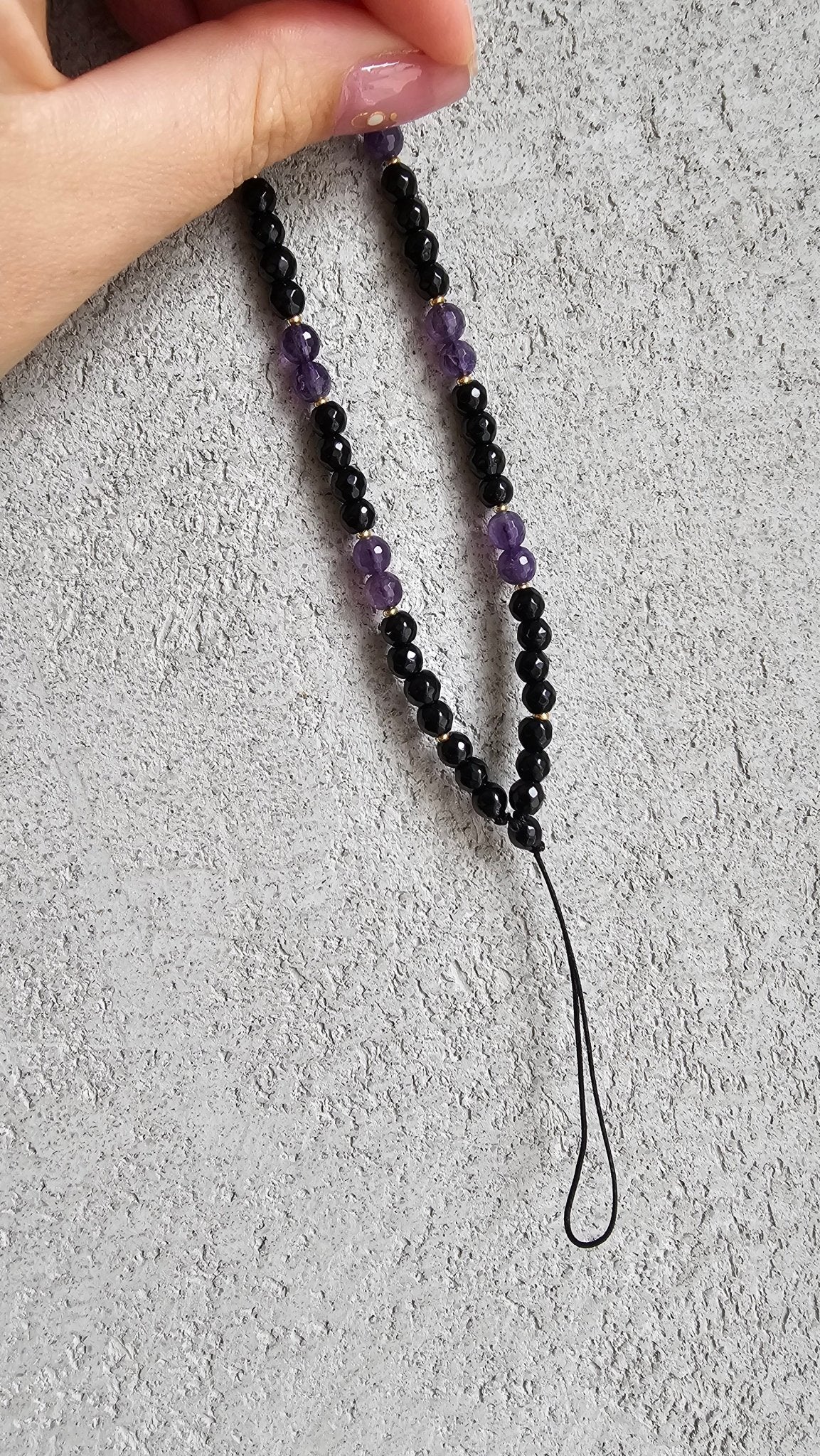 Gemstone Charm for Phone , Keys, Fidget - Back Onyx & Amethyst - BellishGemstone Charm for Phone , Keys, Fidget - Back Onyx & Amethyst