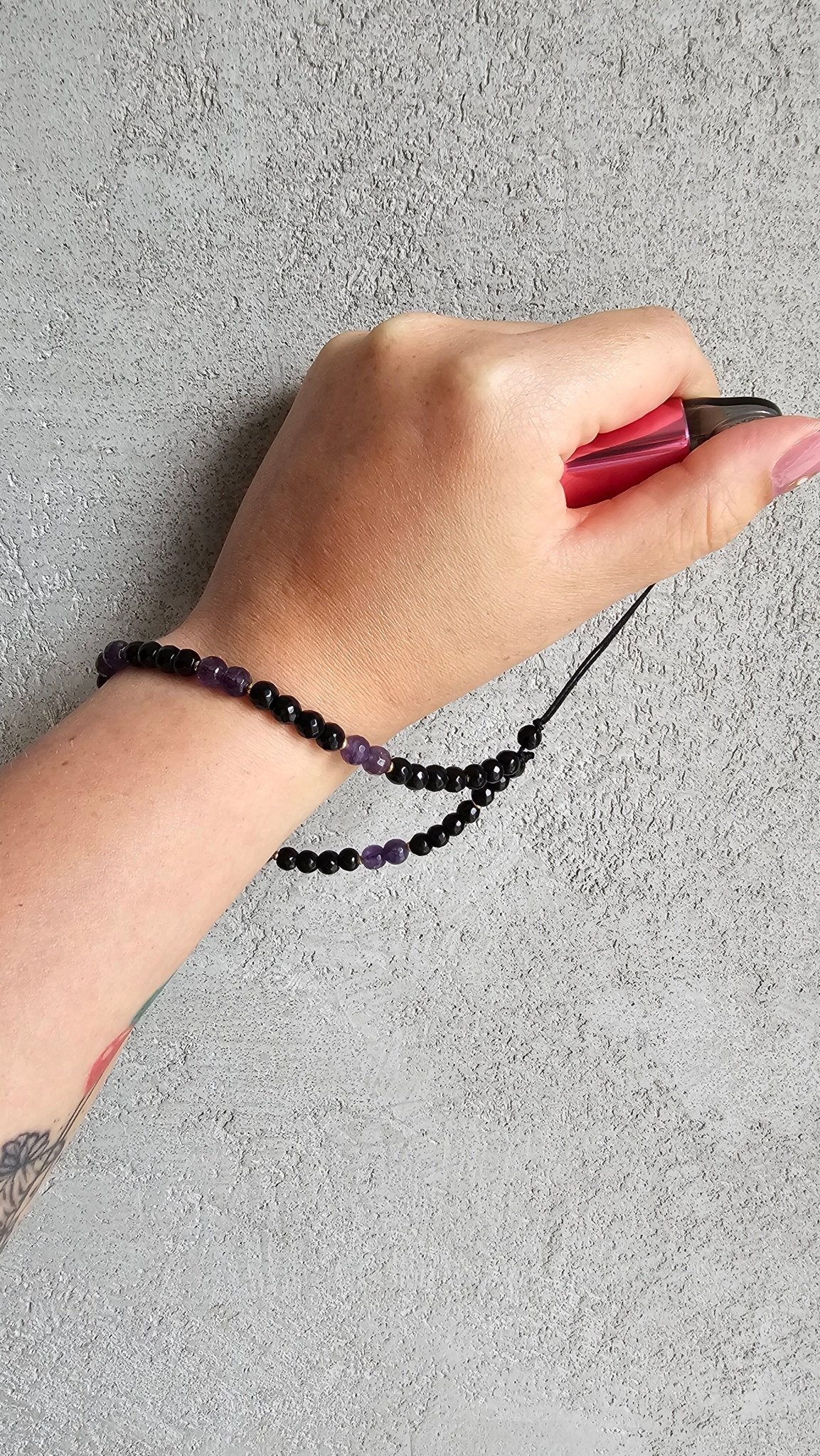 Gemstone Charm for Phone , Keys, Fidget - Back Onyx & Amethyst - BellishGemstone Charm for Phone , Keys, Fidget - Back Onyx & Amethyst