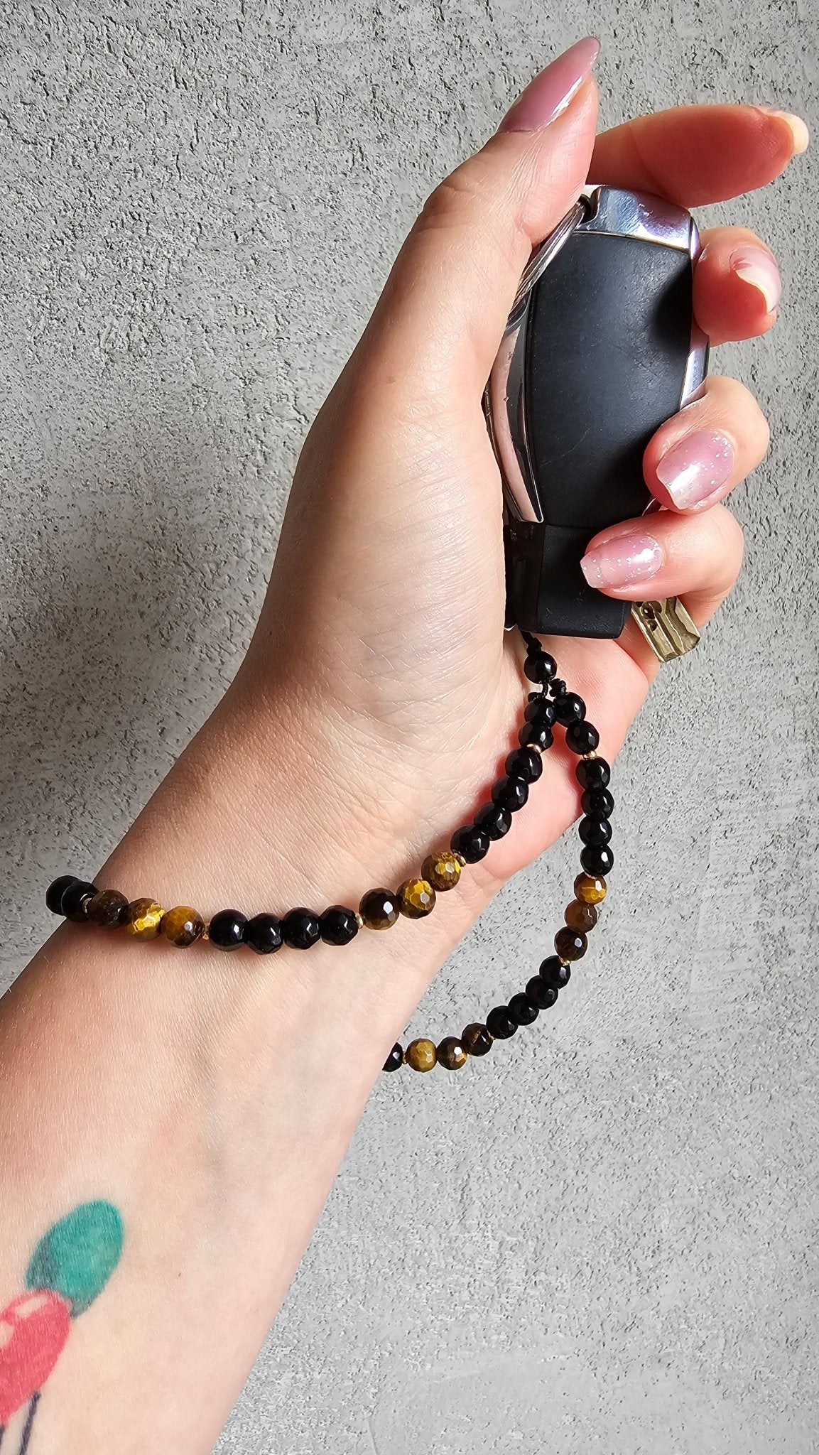 Gemstone Charm for Phone , Keys, Fidget - Back Onyx & Tiger - Eye - BellishGemstone Charm for Phone , Keys, Fidget - Back Onyx & Tiger - Eye