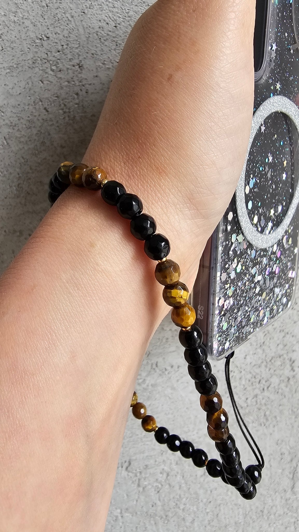 Gemstone Charm for Phone , Keys, Fidget - Back Onyx & Tiger - Eye - BellishGemstone Charm for Phone , Keys, Fidget - Back Onyx & Tiger - Eye