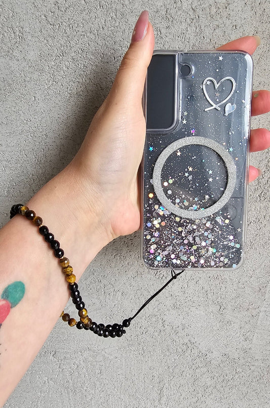 Gemstone Charm for Phone , Keys, Fidget - Back Onyx & Tiger - Eye - BellishGemstone Charm for Phone , Keys, Fidget - Back Onyx & Tiger - Eye