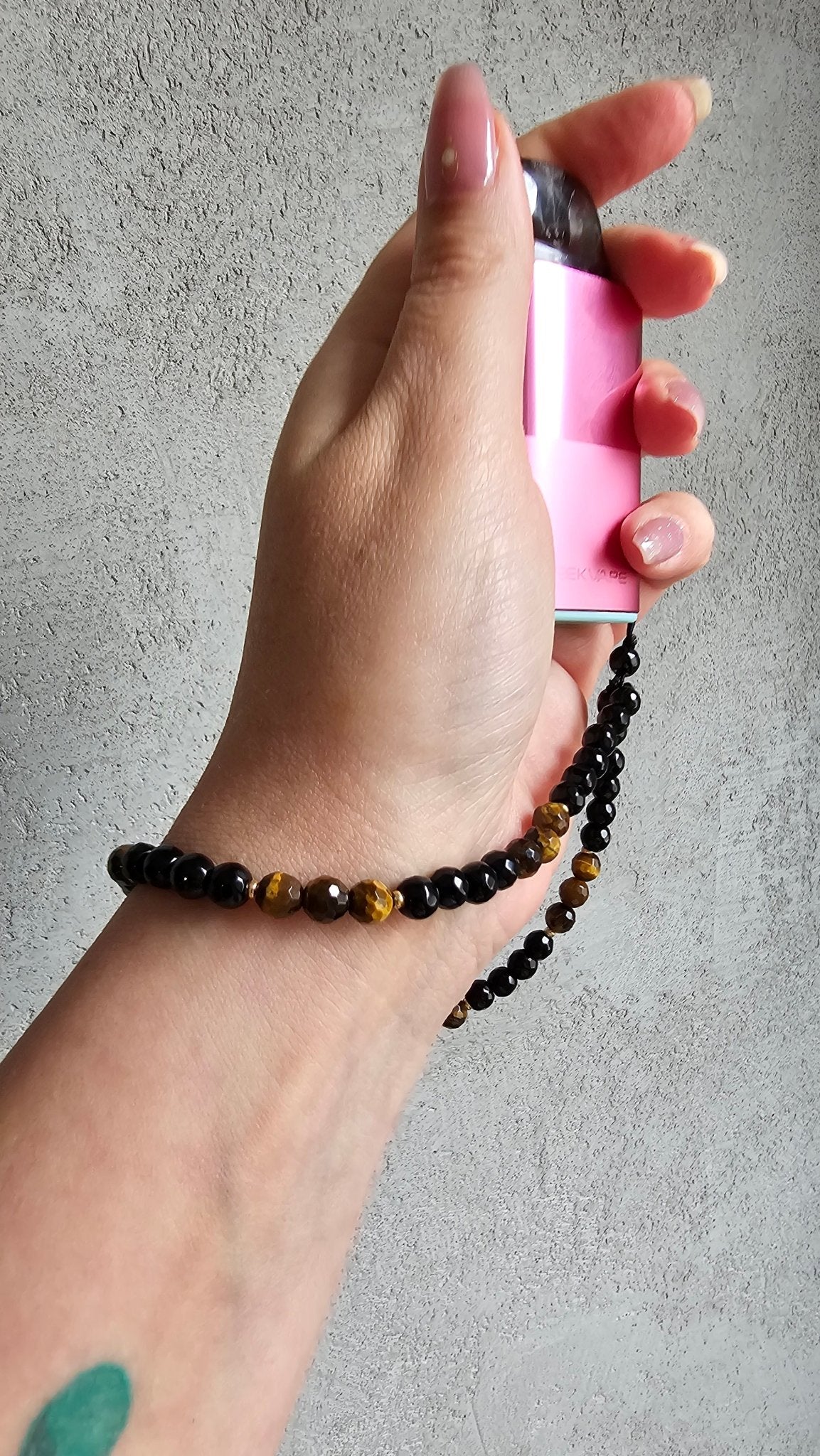 Gemstone Charm for Phone , Keys, Fidget - Back Onyx & Tiger - Eye - BellishGemstone Charm for Phone , Keys, Fidget - Back Onyx & Tiger - Eye