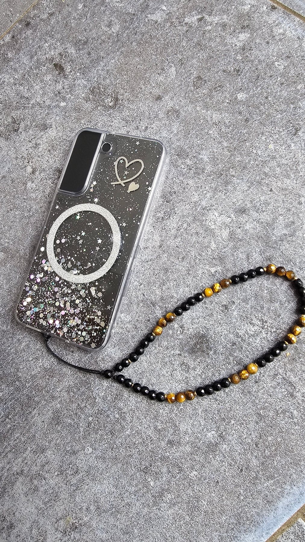 Gemstone Charm for Phone , Keys, Fidget - Back Onyx & Tiger - Eye - BellishGemstone Charm for Phone , Keys, Fidget - Back Onyx & Tiger - Eye