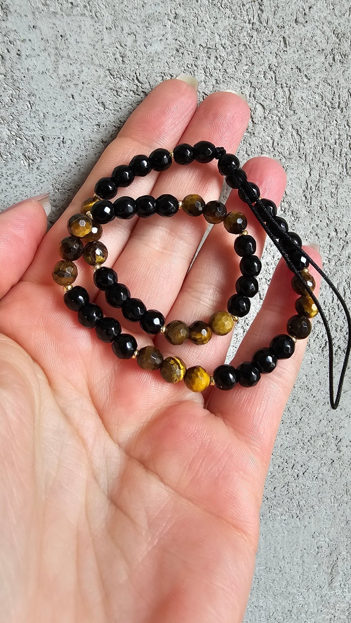 Gemstone Charm for Phone , Keys, Fidget - Back Onyx & Tiger - Eye - BellishGemstone Charm for Phone , Keys, Fidget - Back Onyx & Tiger - Eye