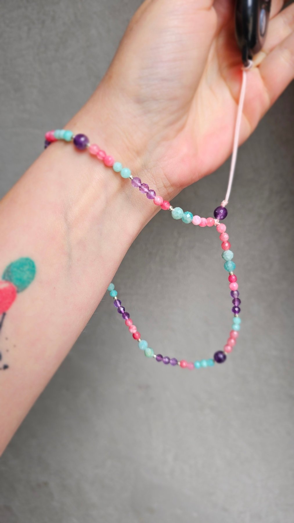 Gemstone Phone Charm – Amazonite, Chalcedony & Amethyst | 25 cm Handmade Crystal Strap - BellishGemstone Phone Charm – Amazonite, Chalcedony & Amethyst | 25 cm Handmade Crystal Strap