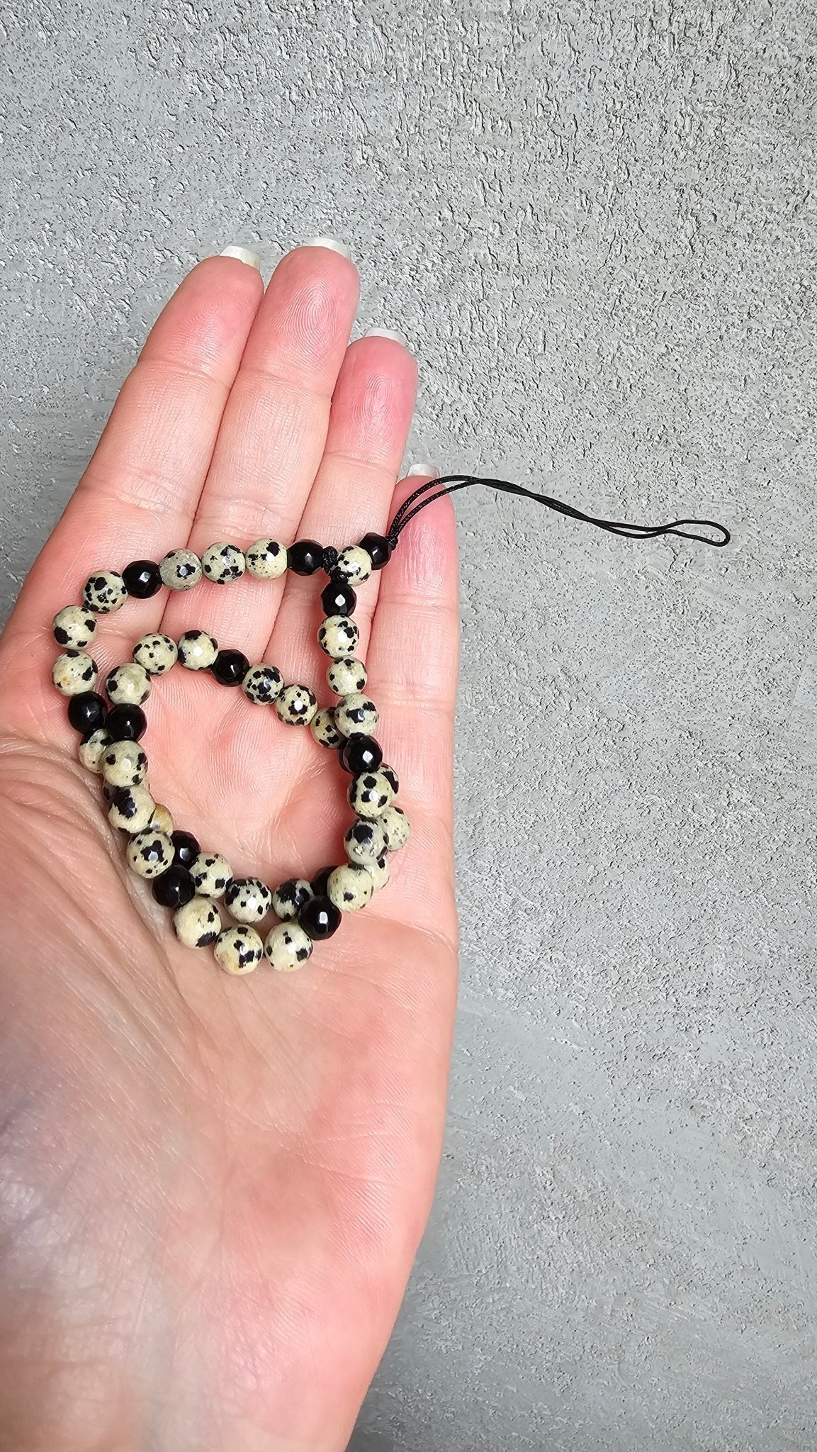 Gemstone Phone Charm – Black Onyx & Dalmatian Jasper - BellishGemstone Phone Charm – Black Onyx & Dalmatian Jasper