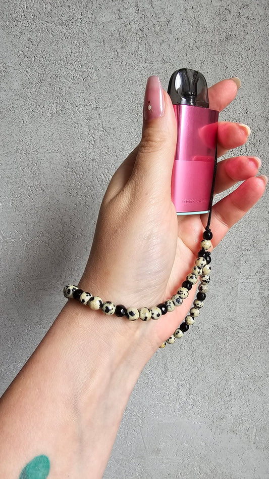 Gemstone Phone Charm – Black Onyx & Dalmatian Jasper - BellishGemstone Phone Charm – Black Onyx & Dalmatian Jasper