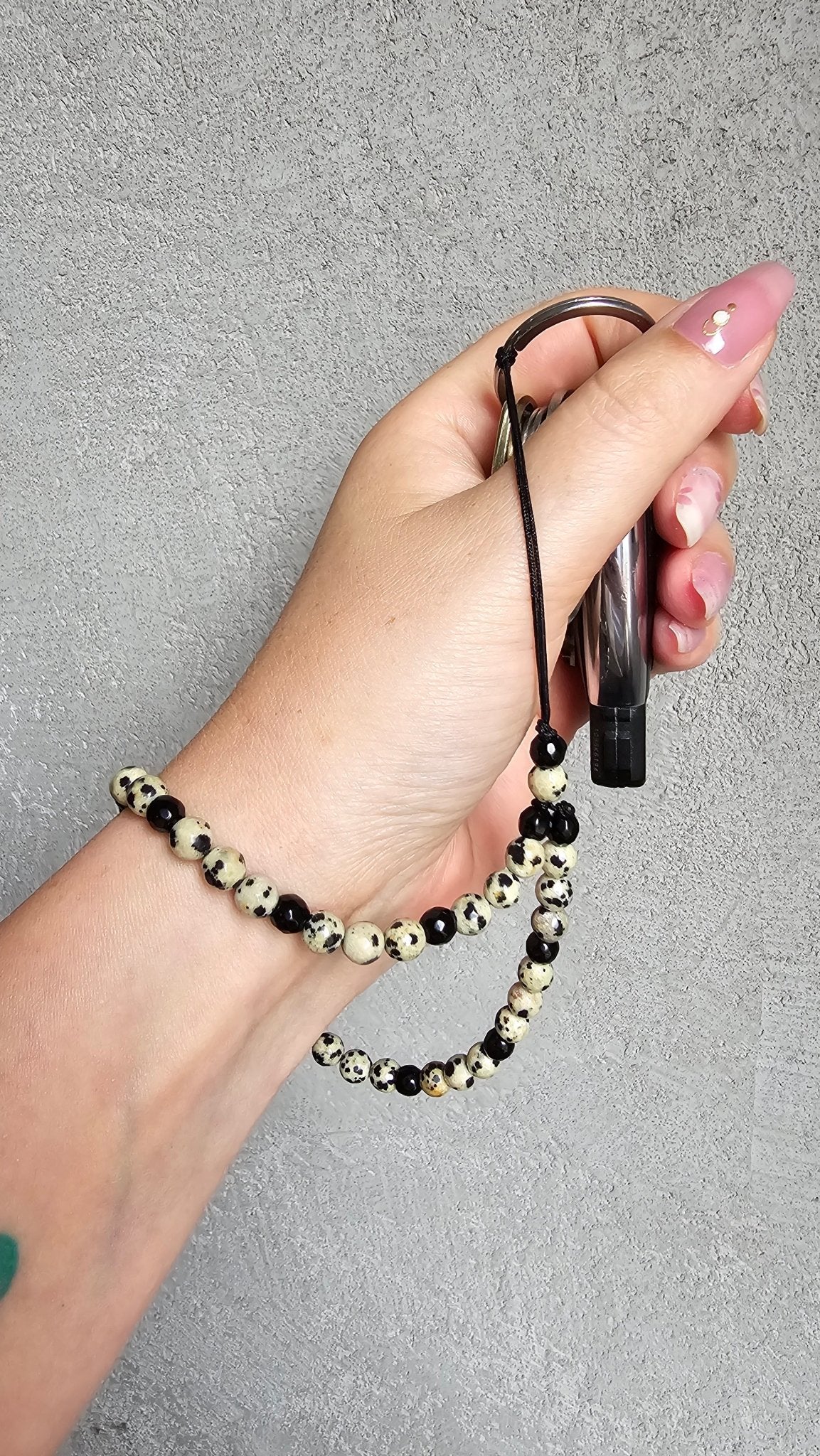 Gemstone Phone Charm – Black Onyx & Dalmatian Jasper - BellishGemstone Phone Charm – Black Onyx & Dalmatian Jasper