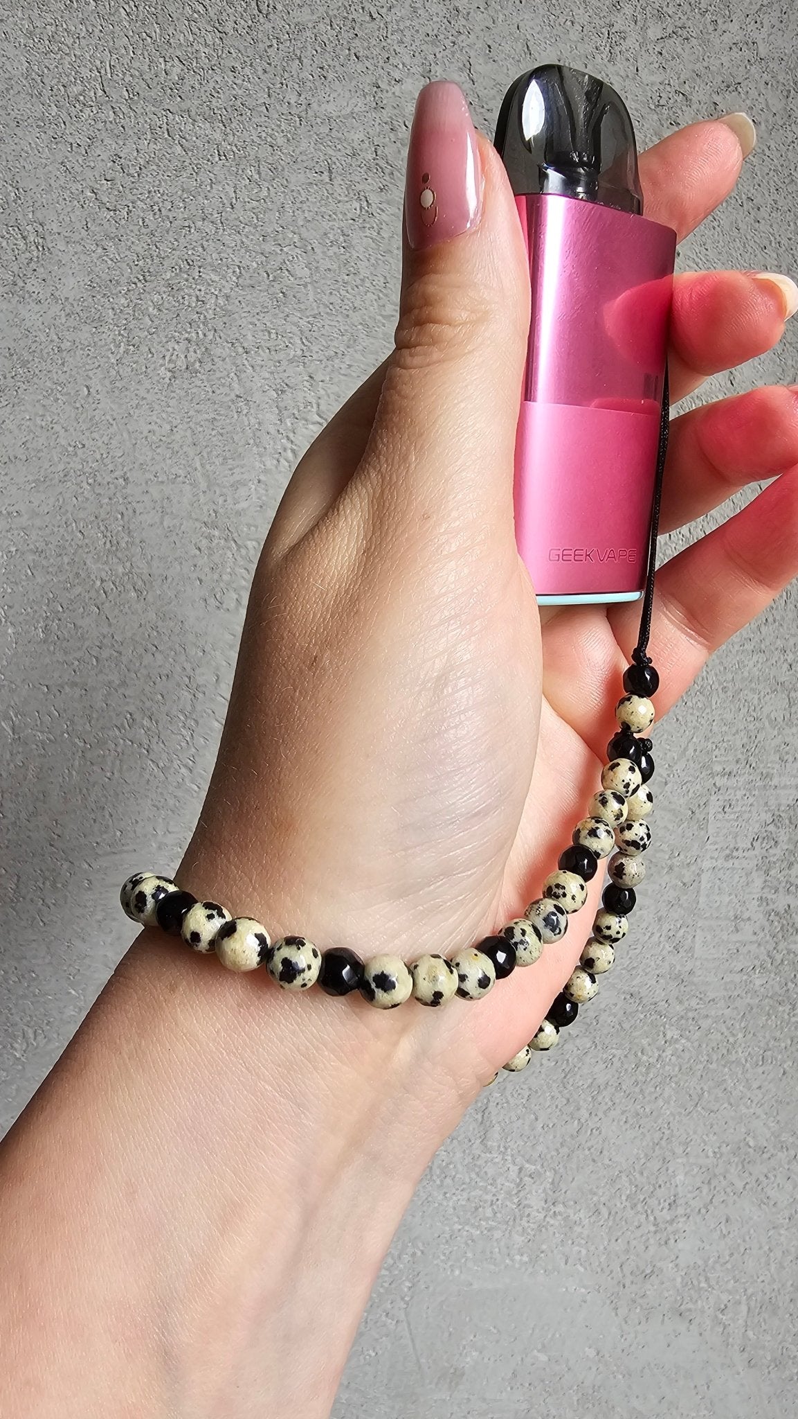 Gemstone Phone Charm – Black Onyx & Dalmatian Jasper - BellishGemstone Phone Charm – Black Onyx & Dalmatian Jasper