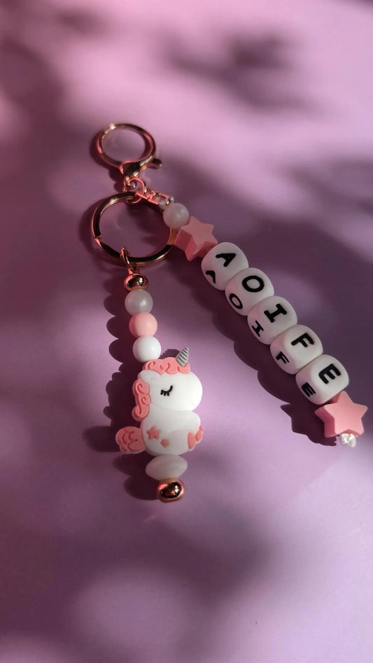 Personalised Name Bag Charm & Keyring - Unicorn