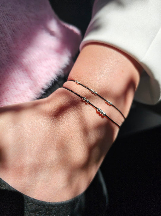 Lucky Bracelet - Silver Beads - Black Cord - BellishLucky Bracelet - Silver Beads - Black Cord