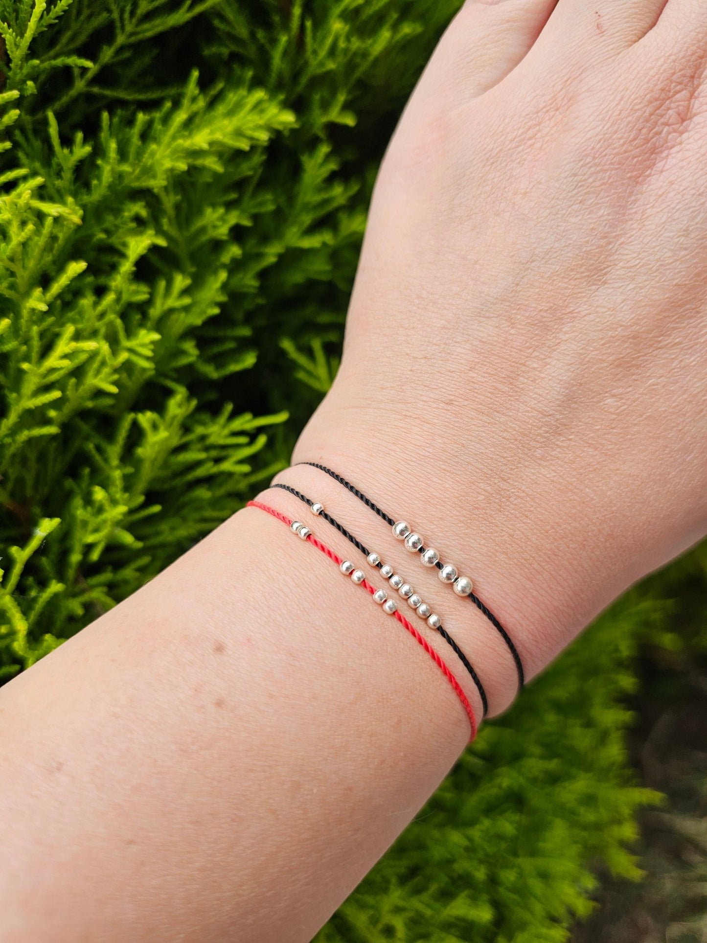 Lucky Bracelet - Silver Beads - Red Cord - BellishLucky Bracelet - Silver Beads - Red Cord