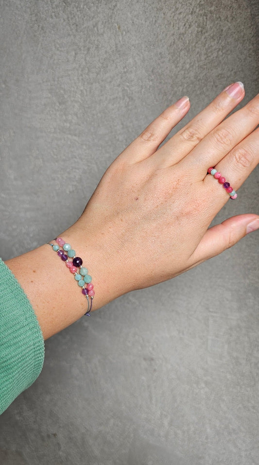 Mystic Harmony Stretch Ring - Amethyst - Amazonite - Chalcedony - BellishMystic Harmony Stretch Ring - Amethyst - Amazonite - Chalcedony