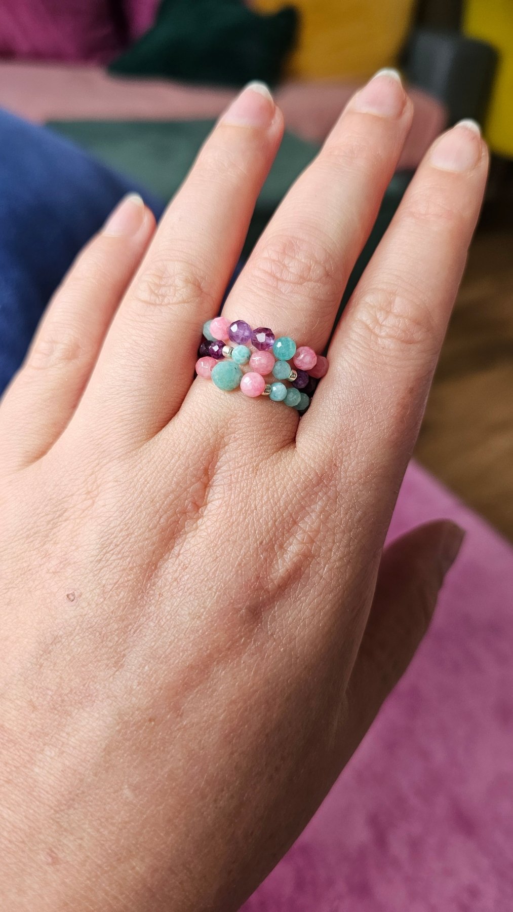 Mystic Harmony Stretch Ring - Amethyst - Amazonite - Chalcedony - BellishMystic Harmony Stretch Ring - Amethyst - Amazonite - Chalcedony