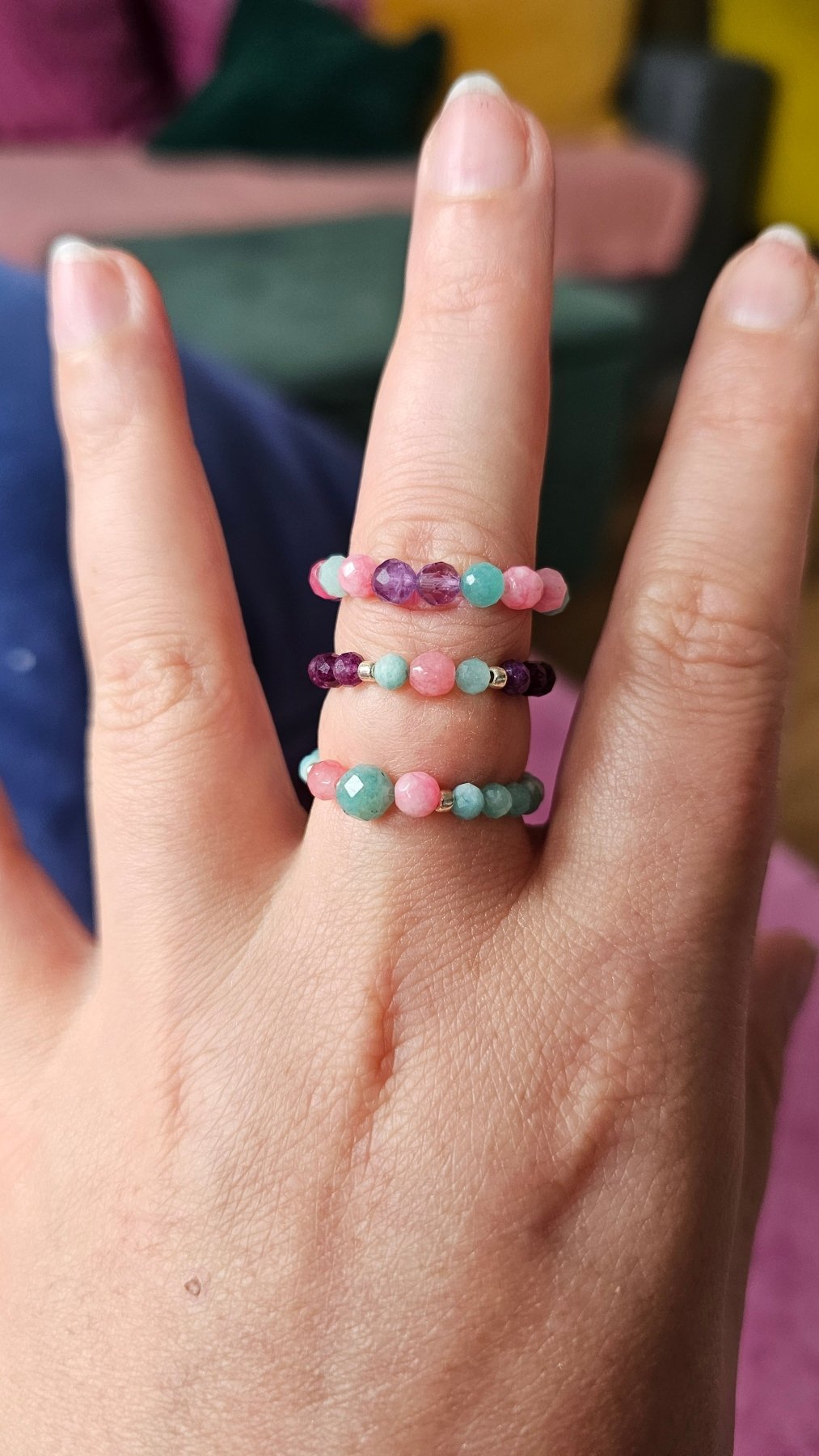 Mystic Harmony Stretch Ring - Amethyst - Amazonite - Chalcedony - BellishMystic Harmony Stretch Ring - Amethyst - Amazonite - Chalcedony