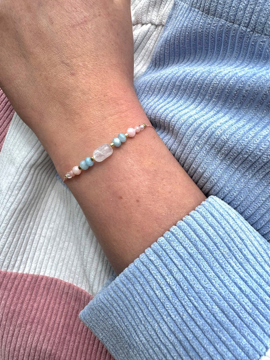 New Chapter Gemstone Bracelet – Moonstone, Aquamarine & Pink Opal for New Beginnings - BellishNew Chapter Gemstone Bracelet – Moonstone, Aquamarine & Pink Opal for New Beginnings