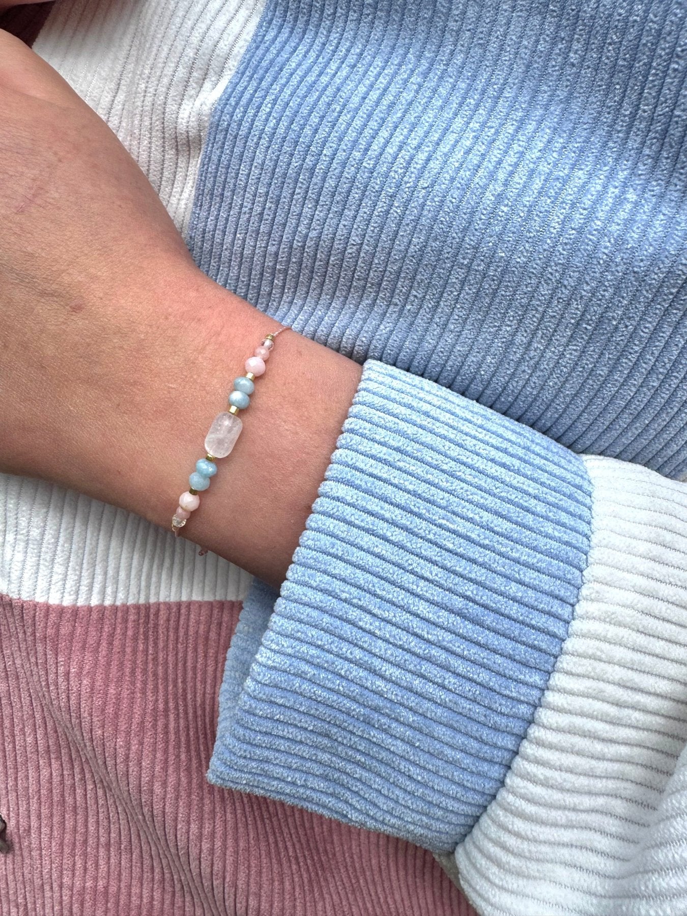 New Chapter Gemstone Bracelet – Moonstone, Aquamarine & Pink Opal for New Beginnings - BellishNew Chapter Gemstone Bracelet – Moonstone, Aquamarine & Pink Opal for New Beginnings